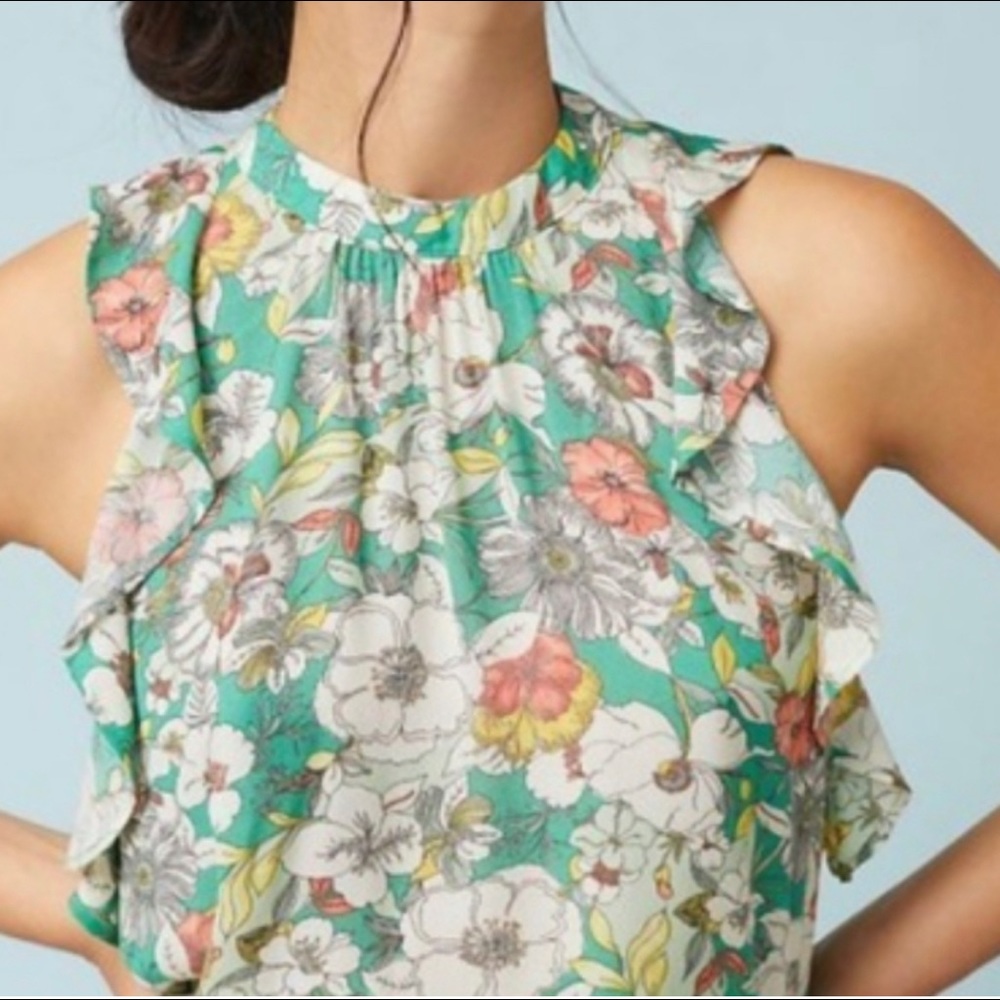 Anthropologie Maeve Gramercy High Neck Ruffle Tank